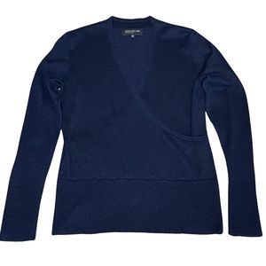 JONES NEW YORK COLLECTION Navy with Gold Shimmering Thread Wrap Sweater Size M